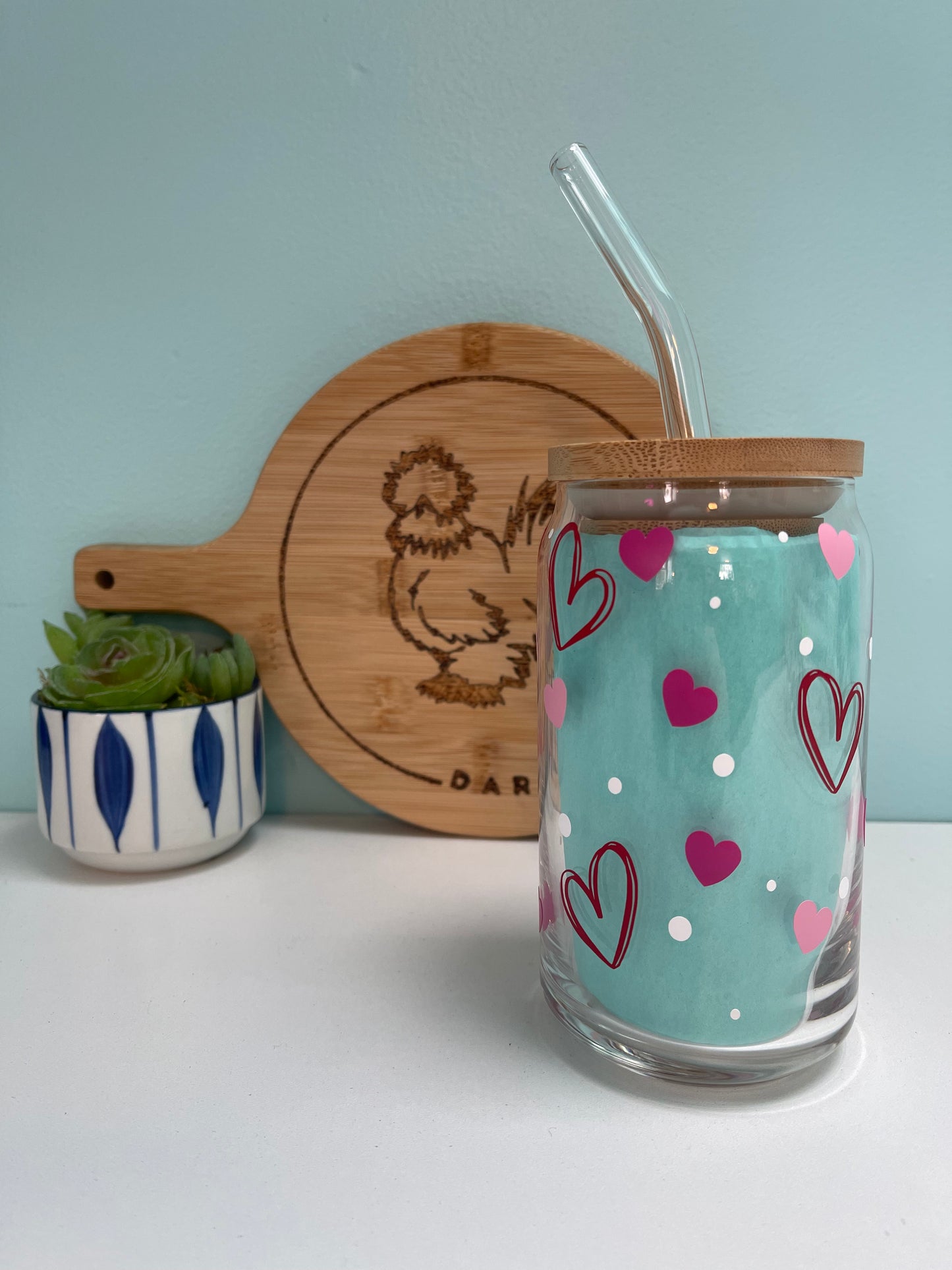 Hearts and Dots Glass Can