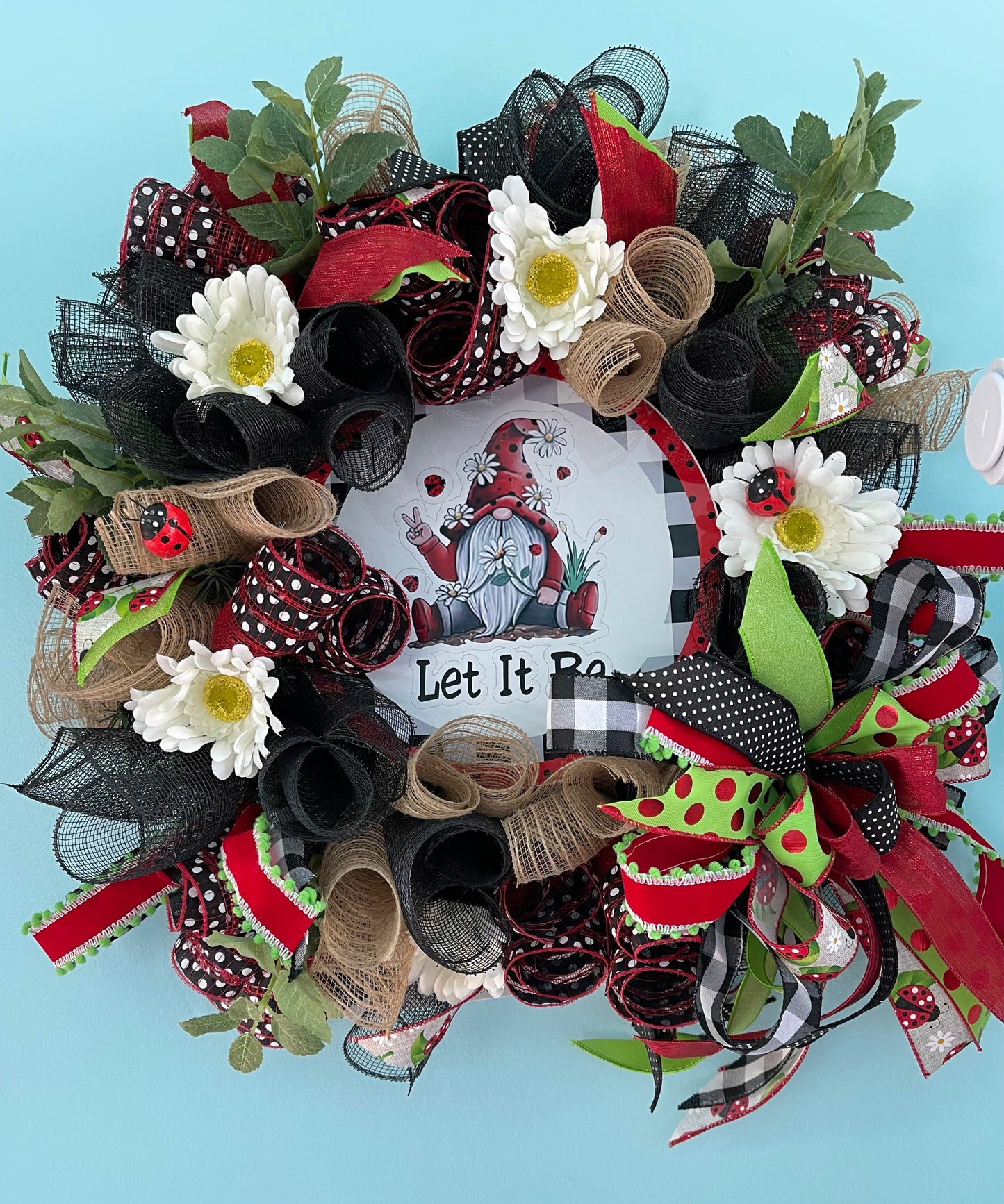 Let it Be Gnome Ladybug Wreath