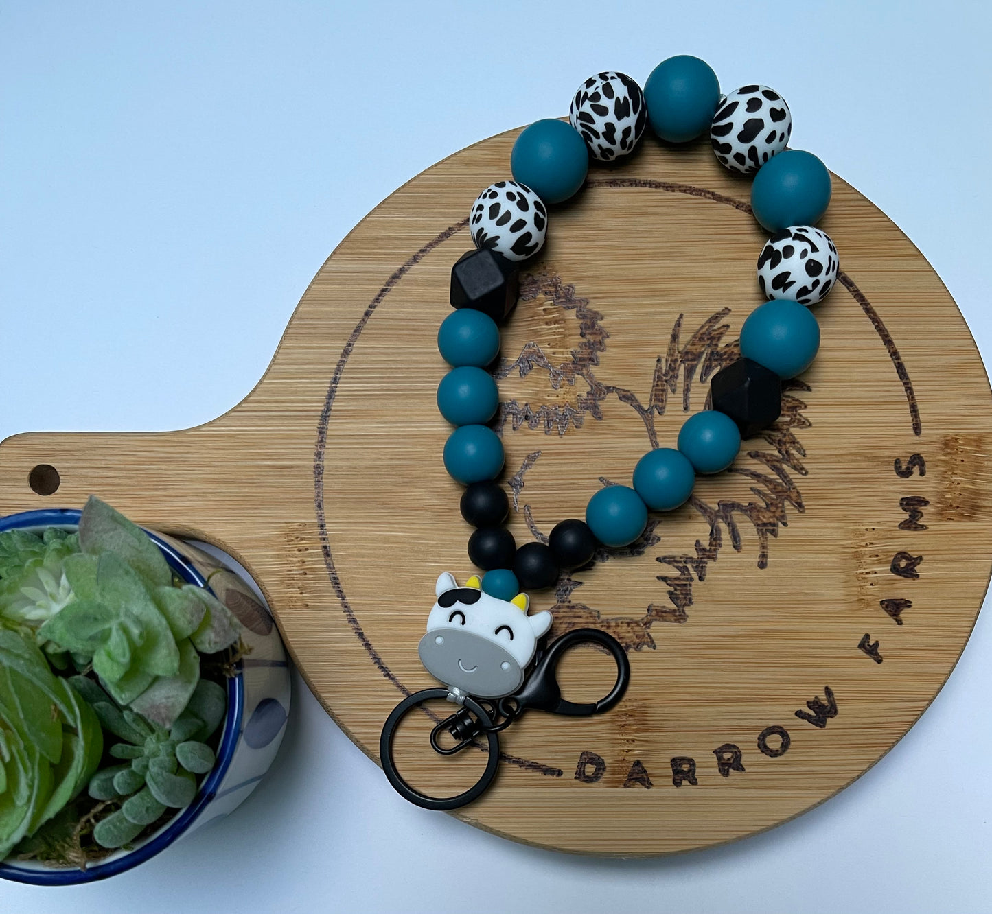 Cow Teardrop Wristlet Keychain