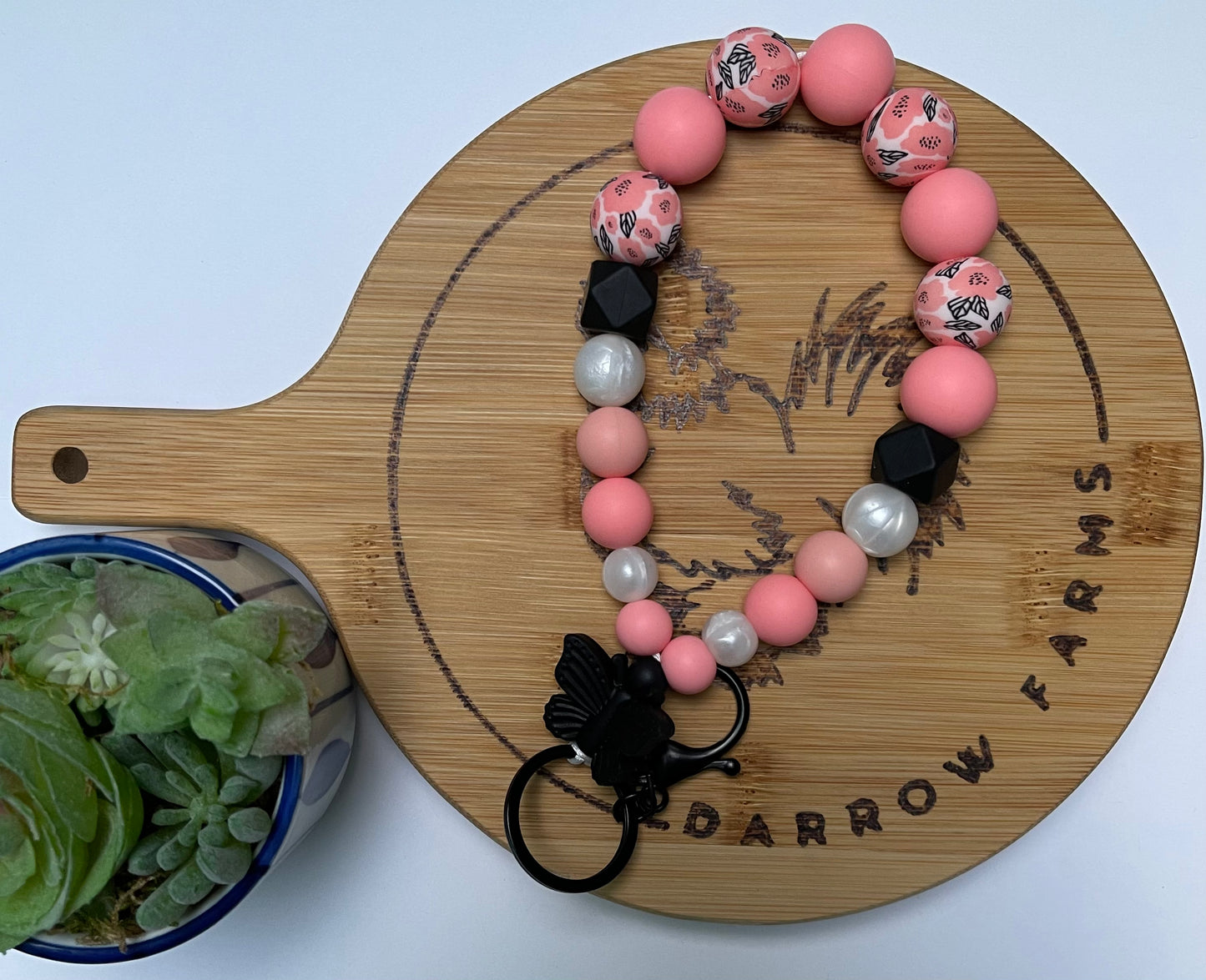 Black Butterfly Teardrop Wristlet Keychain