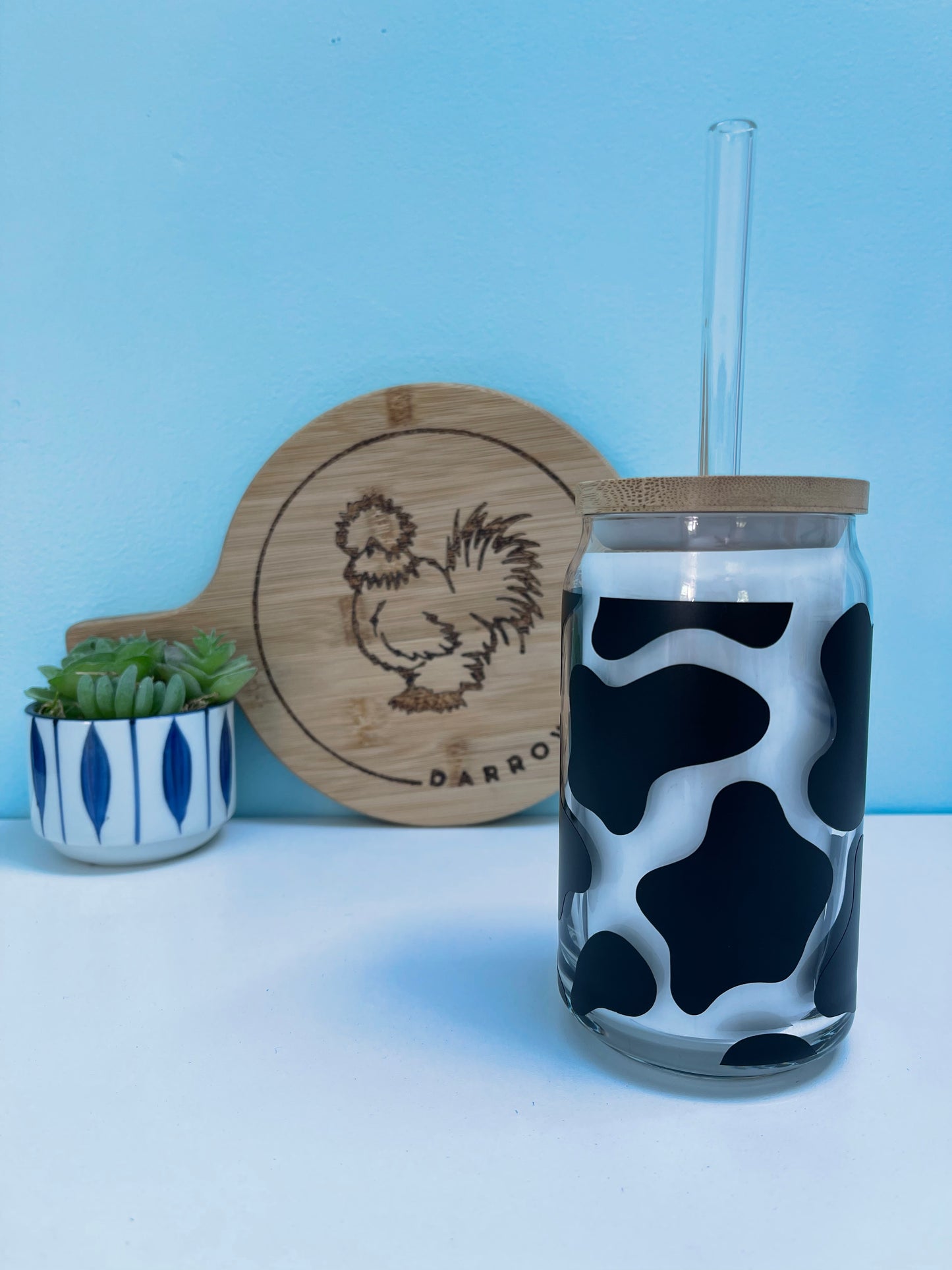 Cow Print Glass Can