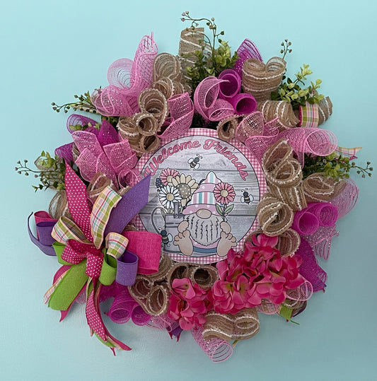 Welcome Friends Gnome Wreath