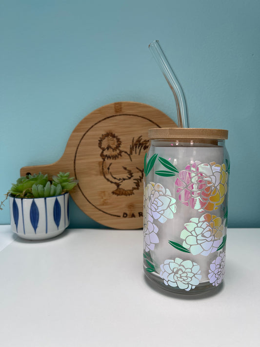Peonies Glass Can
